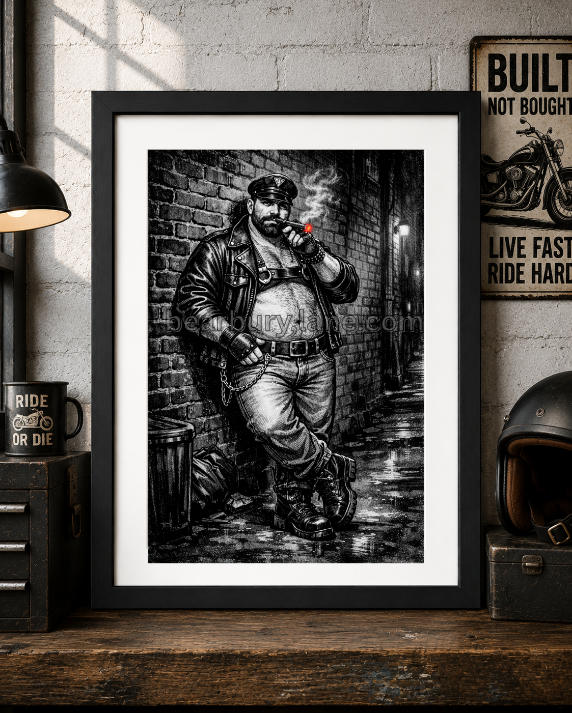 Gay Leather Bear Art Print Cigar Daddy Poster