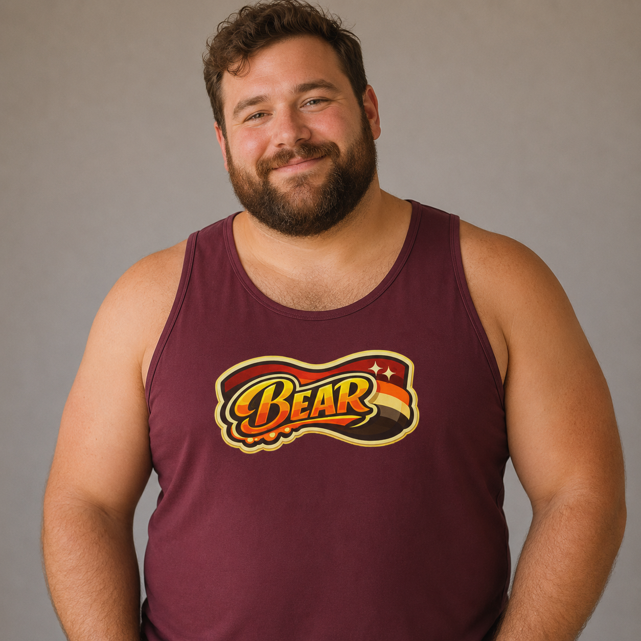 Bear Pride Flag Retro Badge Tank Top | Gay Bear Community Vest