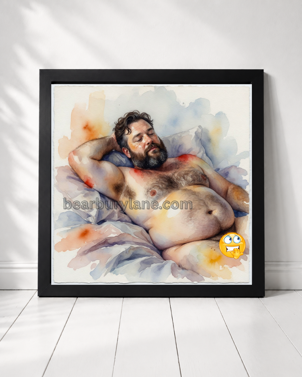 Gay Bear Morning Art Poster Male Nude Bedroom Wall Print