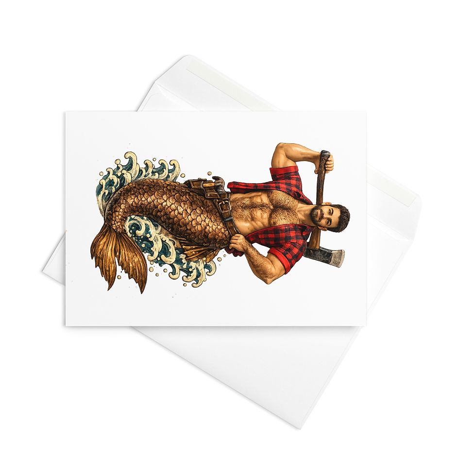 Thumbnail: Mer Lumberjack Card | Gay Bear Merman Axe LGBTQ Greeting Card