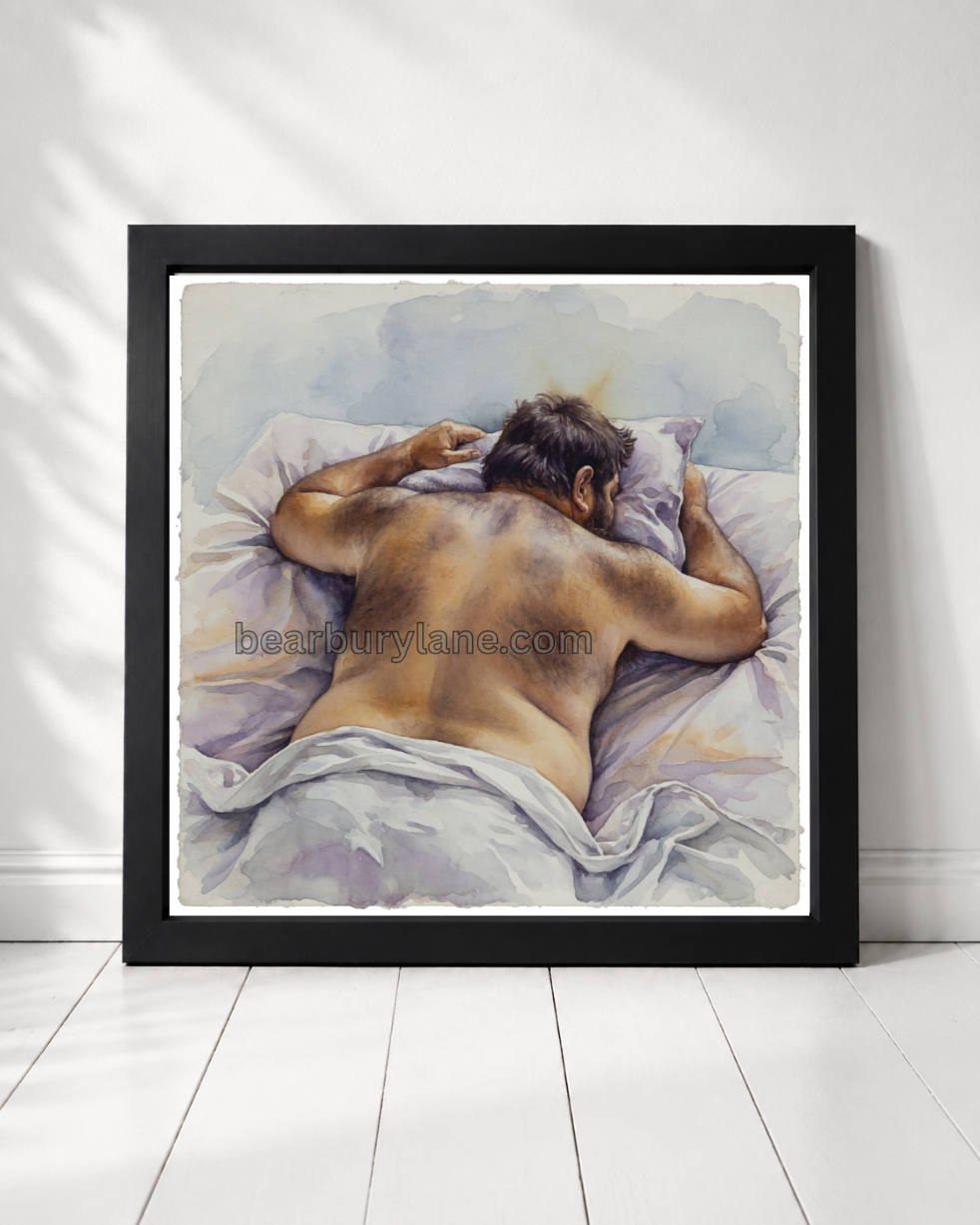 Gay Bear Morning Art Poster Hairy Male Figure Wall Print