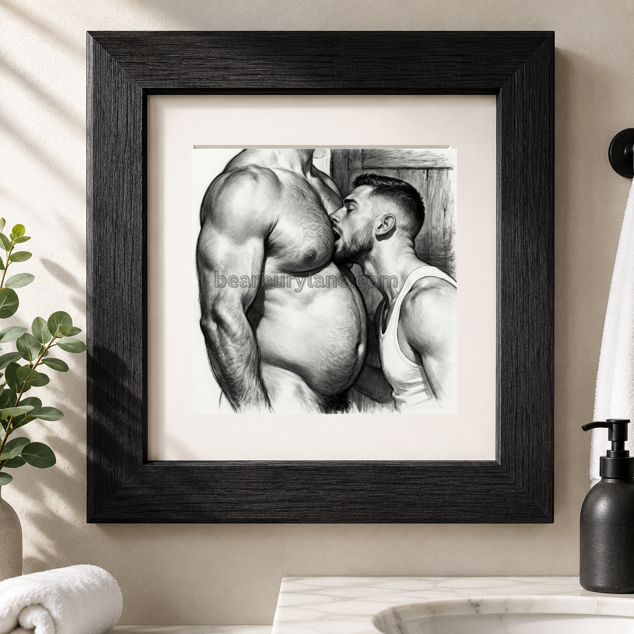 Bear Belly Charcoal Wall Art LGBTQ Male Figure Fine Art Print