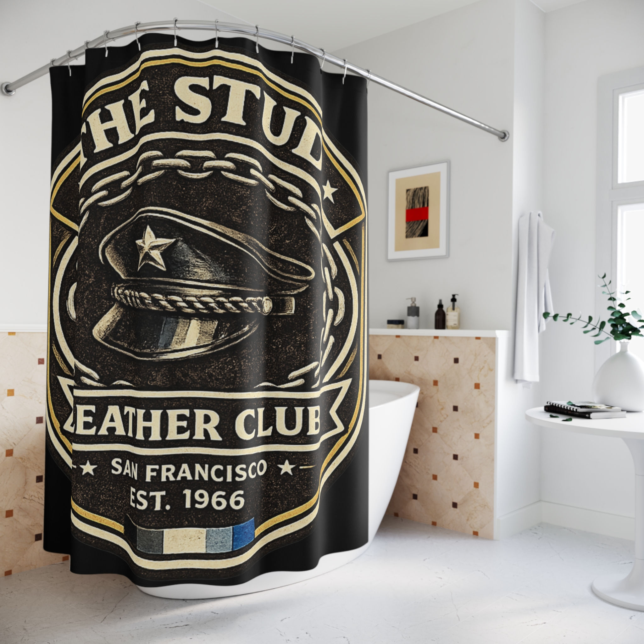 The Stud Leather Club SF Shower Curtain | Gay Leather Decor