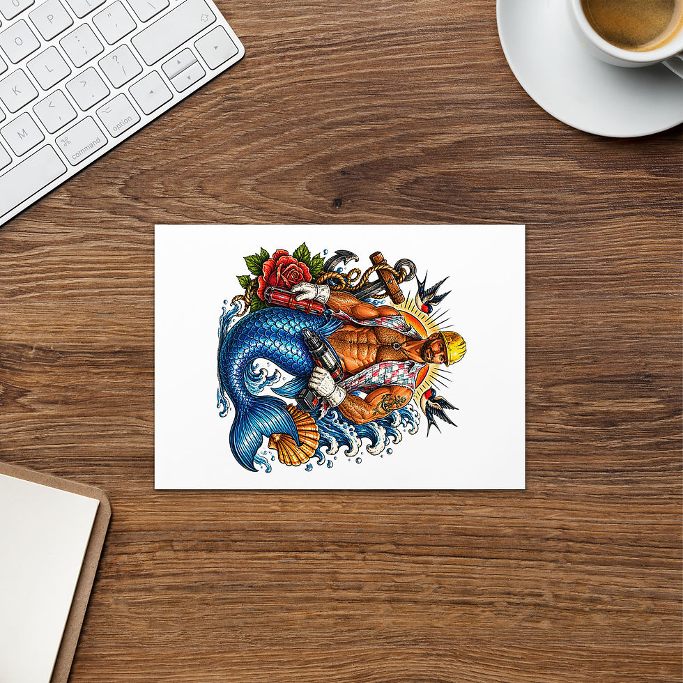 Thumbnail: Mer Tradie Card | Gay Bear Merman Builder LGBTQ Greeting Card