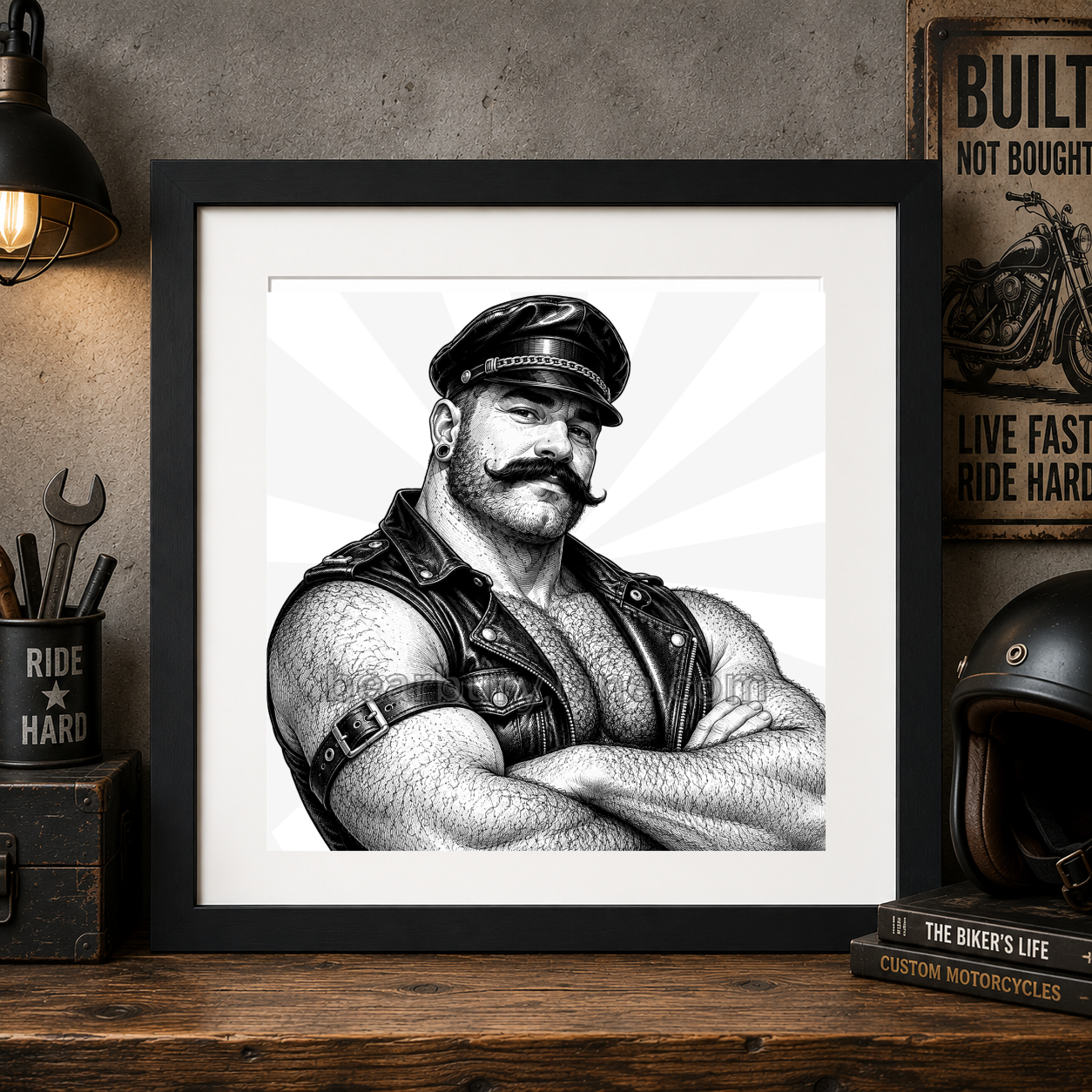 Gay Leather Bear Art Print Bearded Man Wall Art LGBTQ Poster