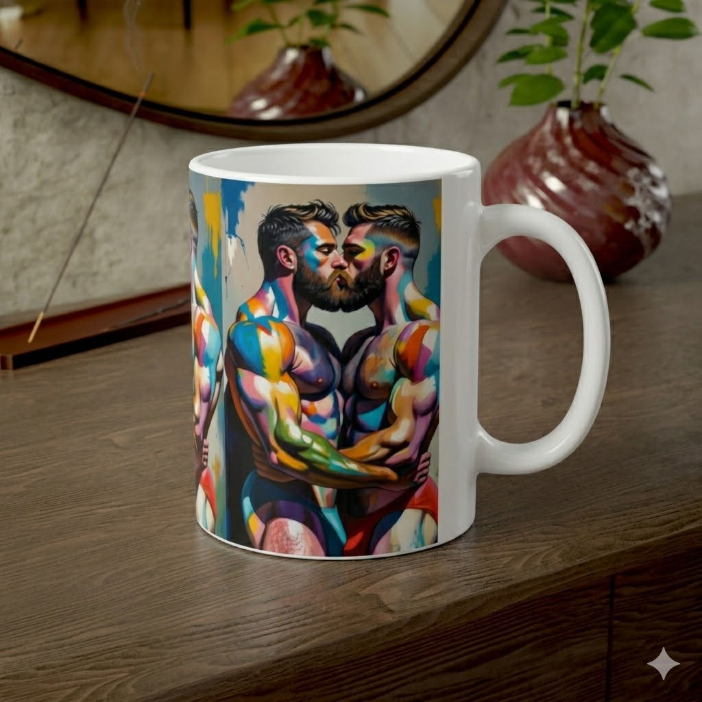 Rainbow Kiss Mug | Gay Couple LGBTQ Pride Coffee Mug Gift