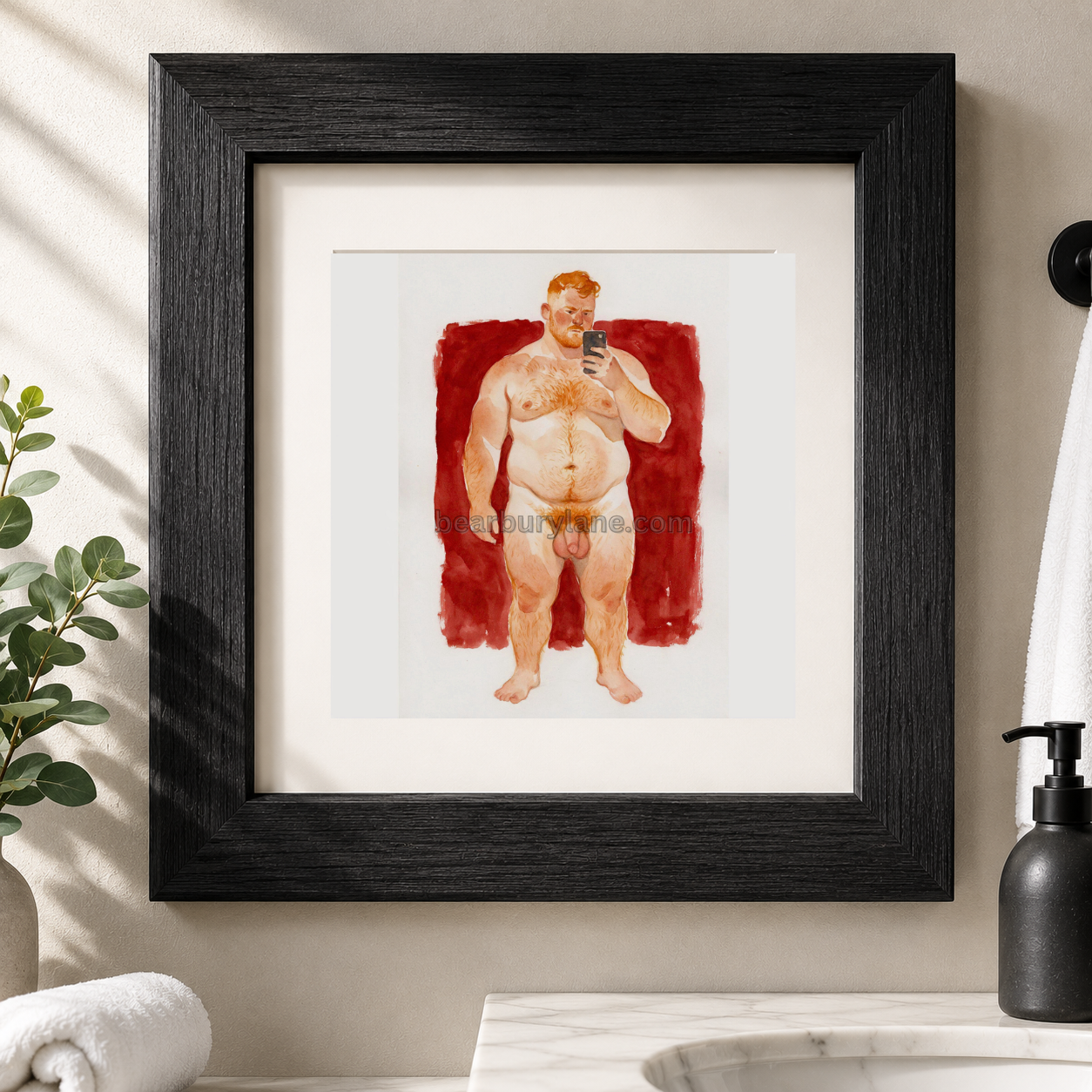 Redhead Bear Self Portrait Watercolor Print Gay Male Wall Art