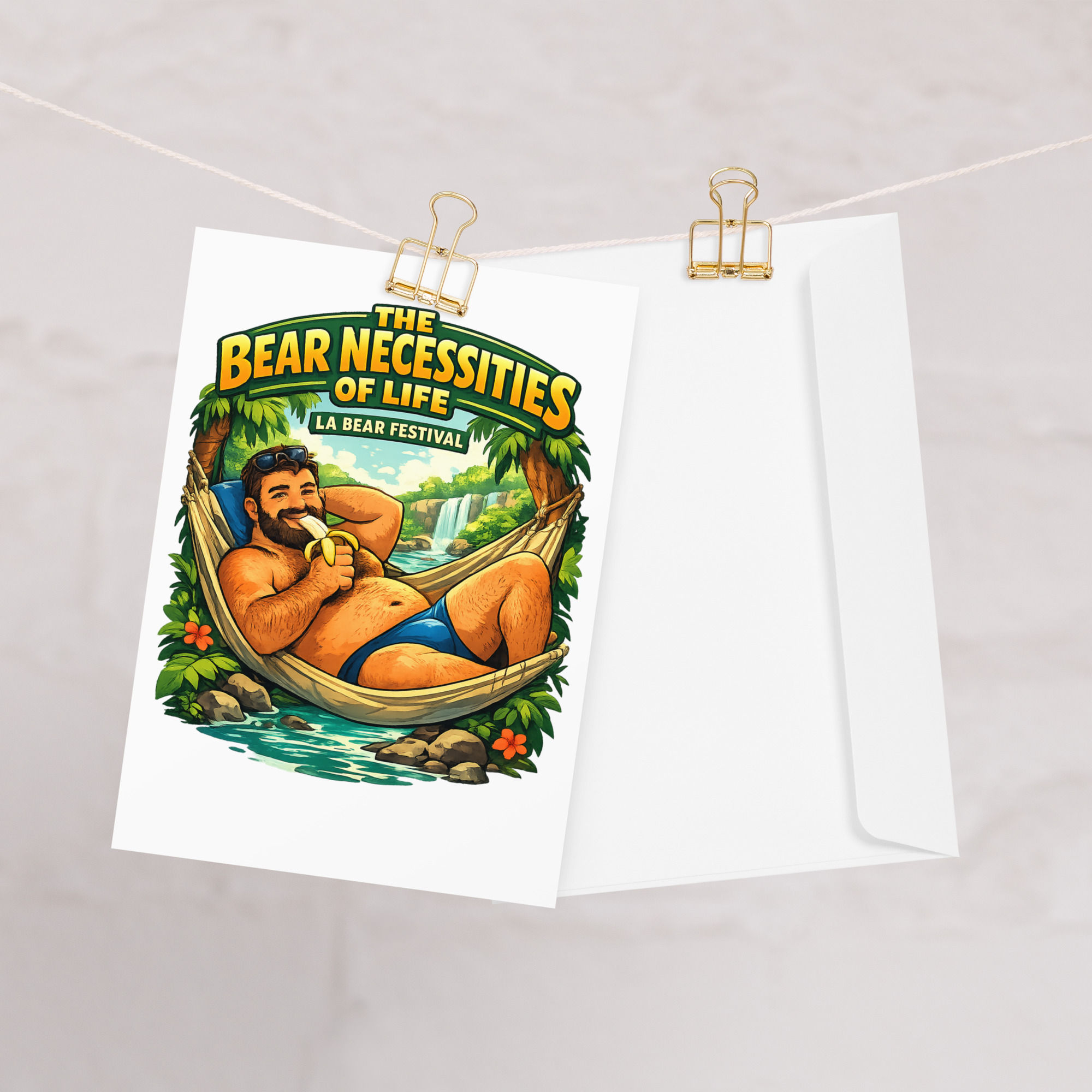  Bear Necessities Of Life Card | Gay Bear Tropical Hammock LGBTQ Card