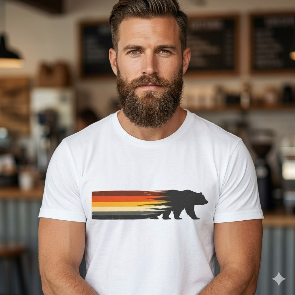 Gay Bear Pride Flag Stripe T-Shirt | Bear Silhouette LGBTQ Men's Tee