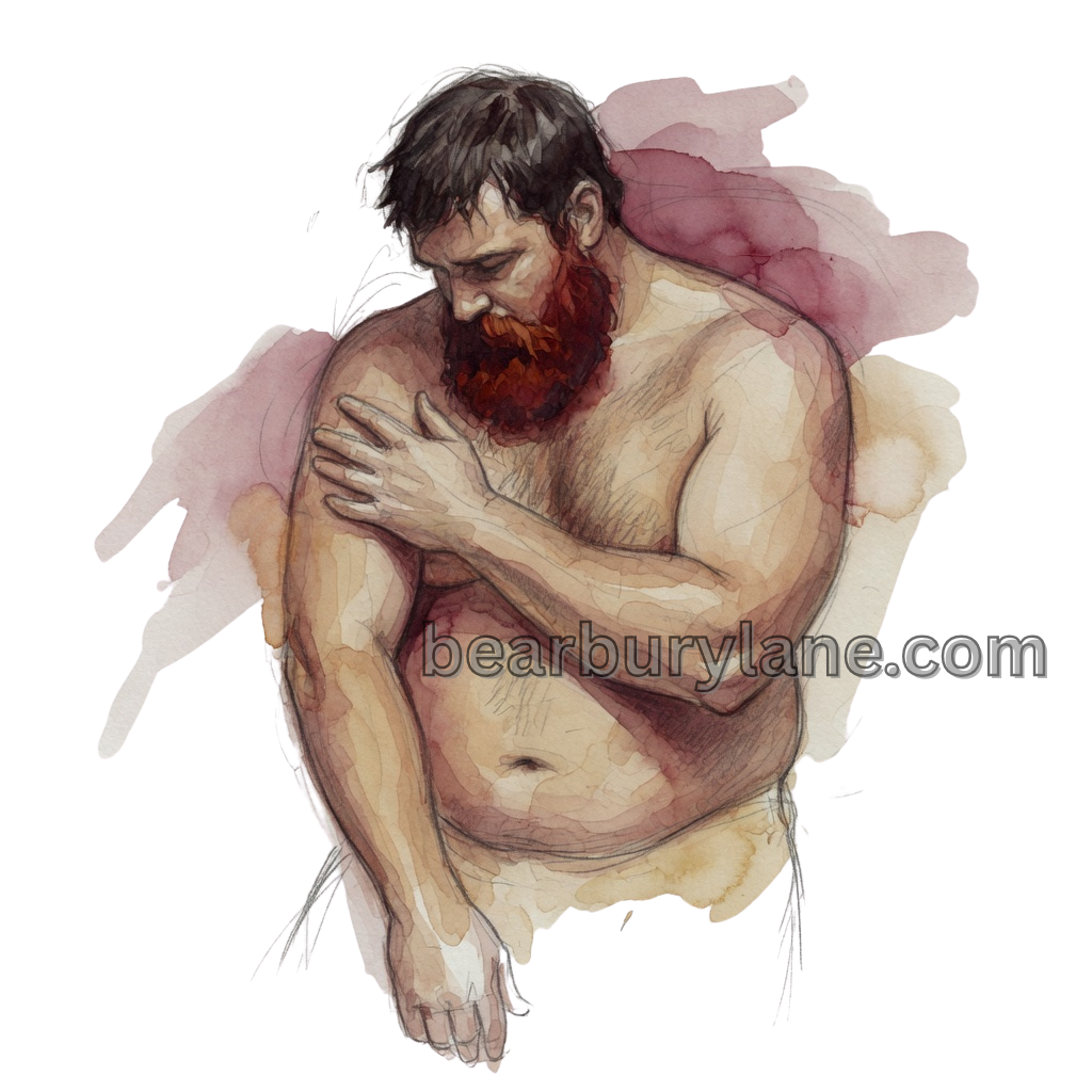Gay Bear Male Nude Art Poster Seated Watercolor Wall Print
