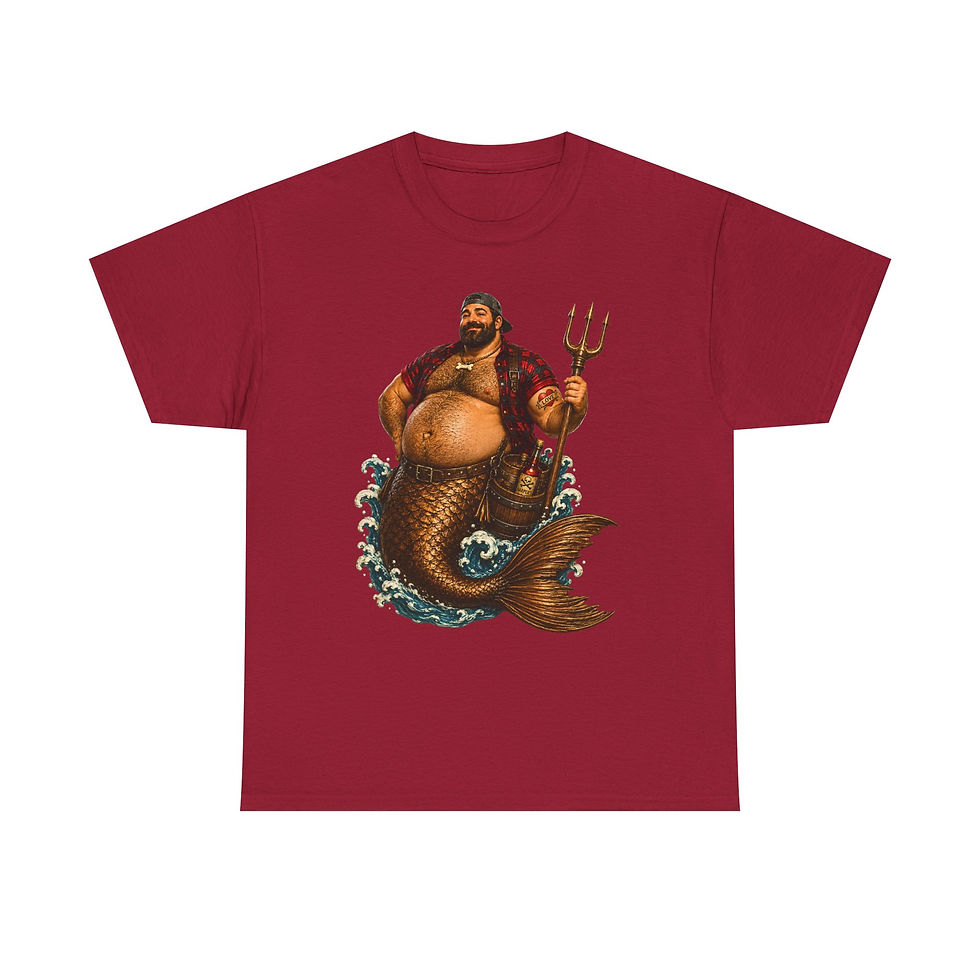 Thumbnail: Trident Merman Tee – Gay Bear Mer Men Art – Husky Bearded Merman T-Shirt