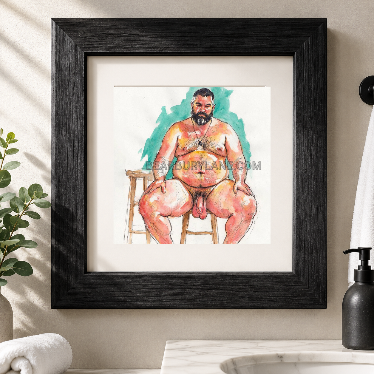 Watercolour Bear Portrait Print, Gay Bear Wall Art, Male Figure Decor