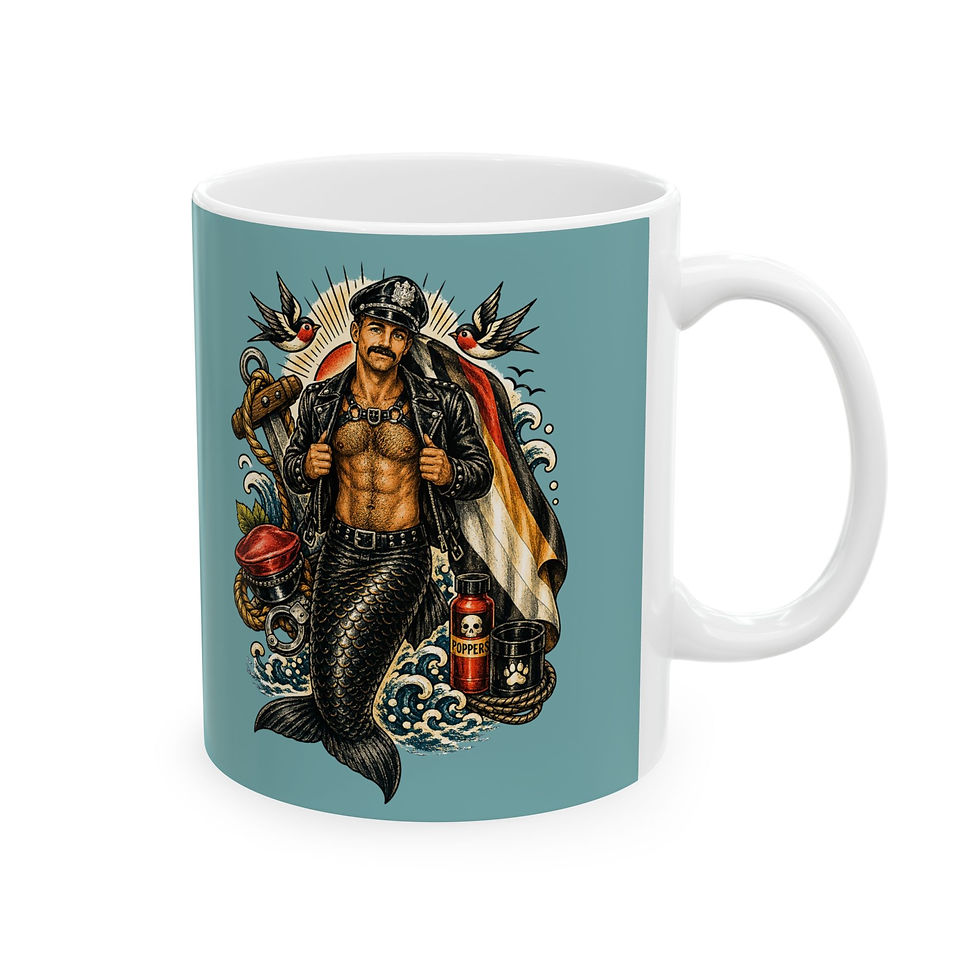 Thumbnail: Leather Daddy Merman Mug | Gay Leather Pride Merman Coffee Cup | LGBTQ Kink Gift