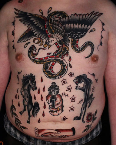 American traditional tattoo style expertly done by Victor Tucci in Shoreditch – bold traditional tattoo