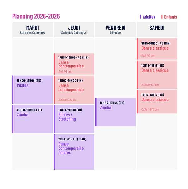 Planning des cours danse & fitness à Saint-Genis-Laval Mouv N'Fit