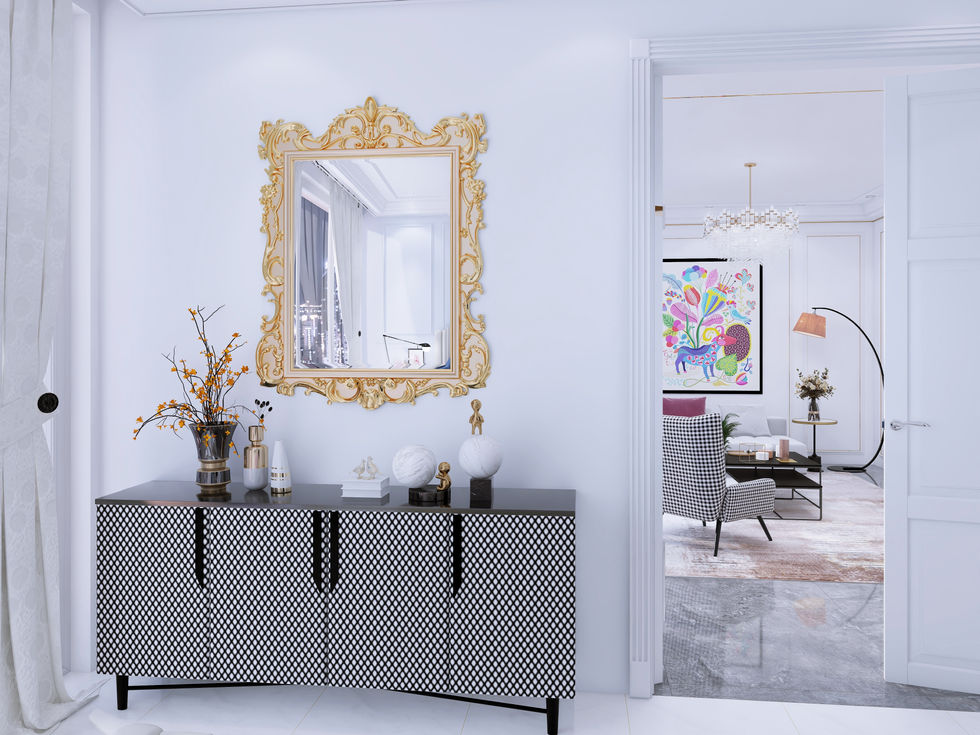 Cômoda vintage Art Déco espelho dourado