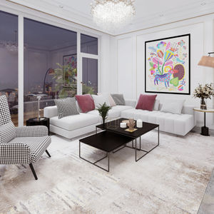 Living com sofá branco e almofadas coloridas