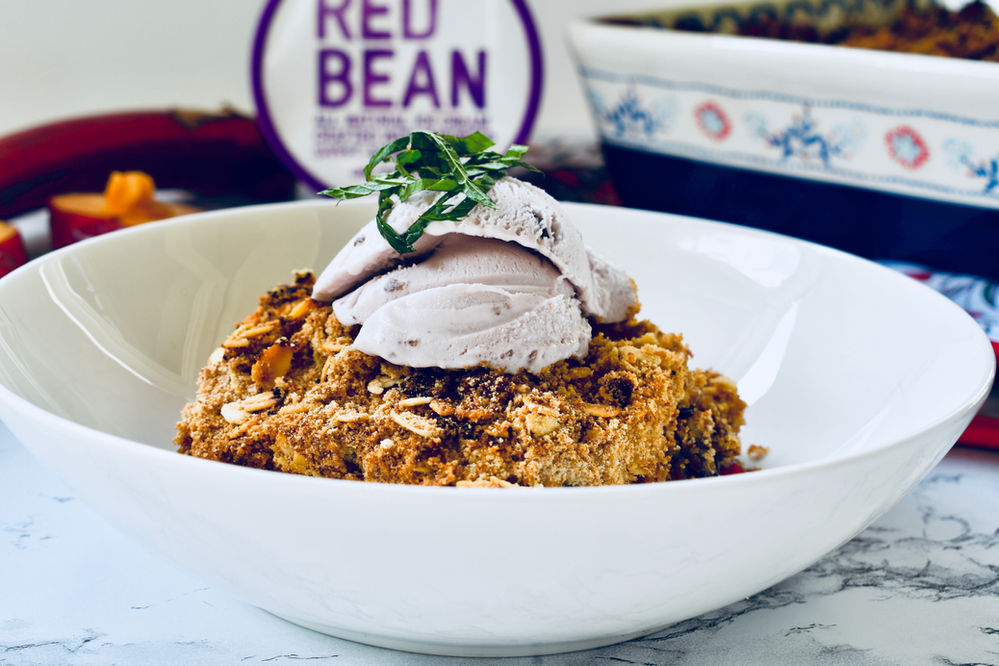 GlutenFree Purple Crumble with ice cream & mint
