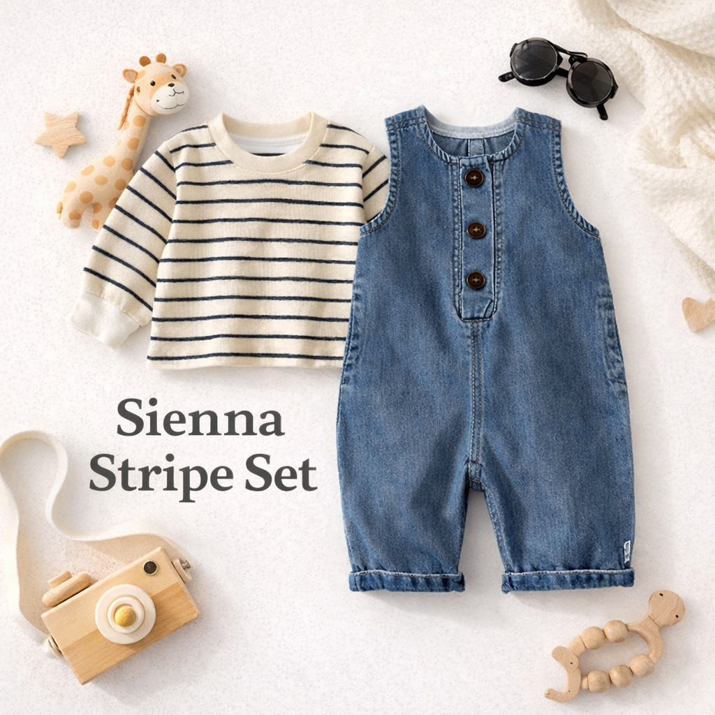 Sienna Stripe Set – Baby Stripe T-Shirt & Denim Cowboy Romper