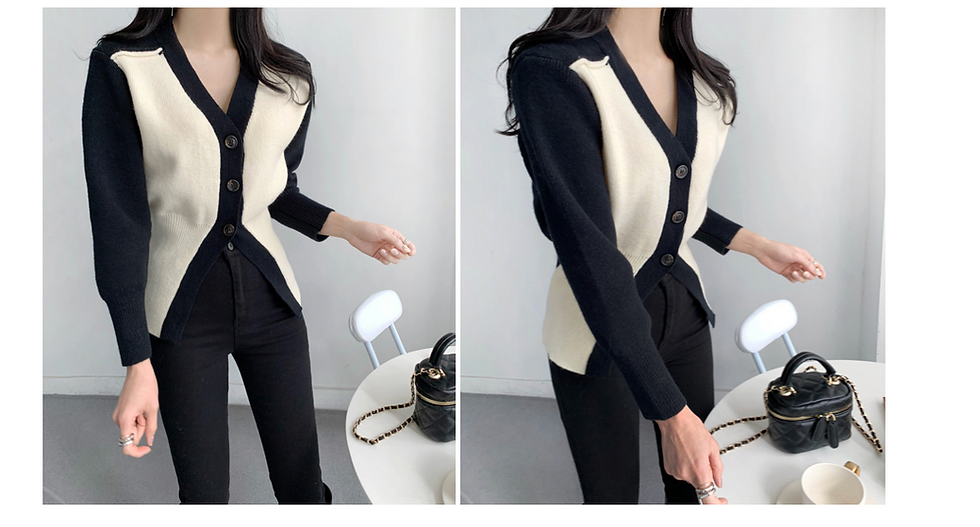 Thumbnail: Cardigan Korea_Black-Ivory Knit Cardigan (marketJ)