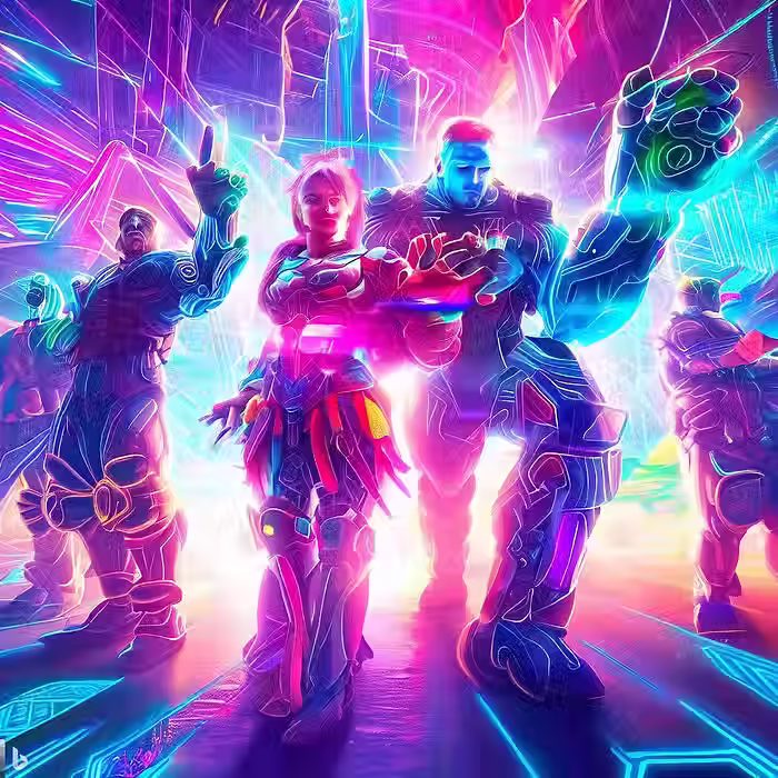 Video game characters posing. AI generated image