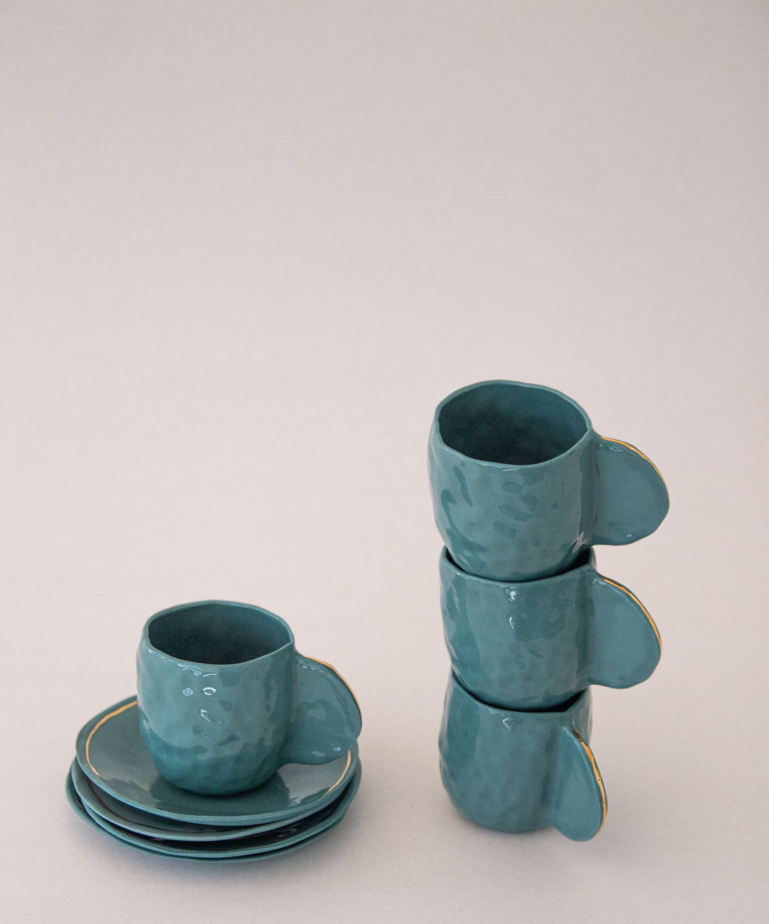Espresso Cups Porcelain & Gold -Set of 4 -Teal-
