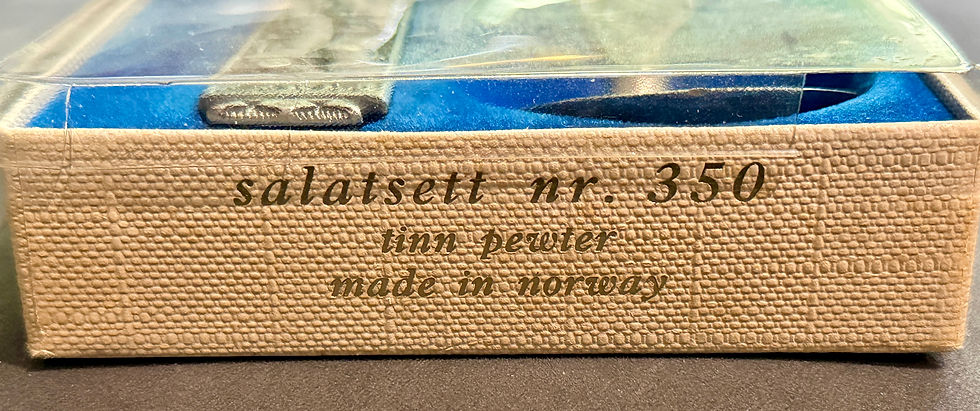 Miniatyrbilde: Konge Tinn «Kongerike» – salatbestikk i original eske – norsk tinnkunst