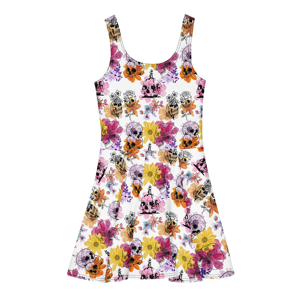 Thumbnail: Skulls & Flowers Cotton Skater Dress