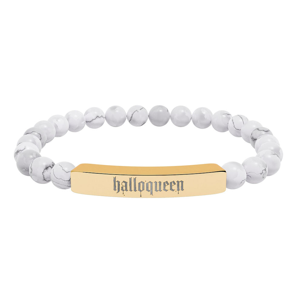 Thumbnail: Engraved Natural Stone Stretch Bar Bracelet 