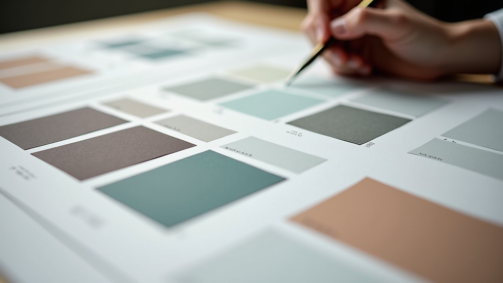 Close-up view of a brand strategy session with mood boards and colour swatches