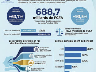 Bulletin ANSD octobre 2025 : Exportations du Sénégal en hausse de 93,5 % à 688,7 milliards FCFA, malgré un déficit commercial de 107,8 milliards
