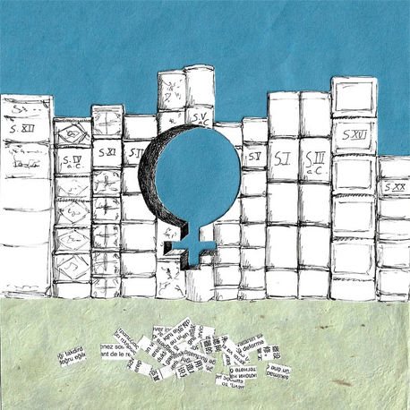 Las mujeres y la lectura
Collage y tinta