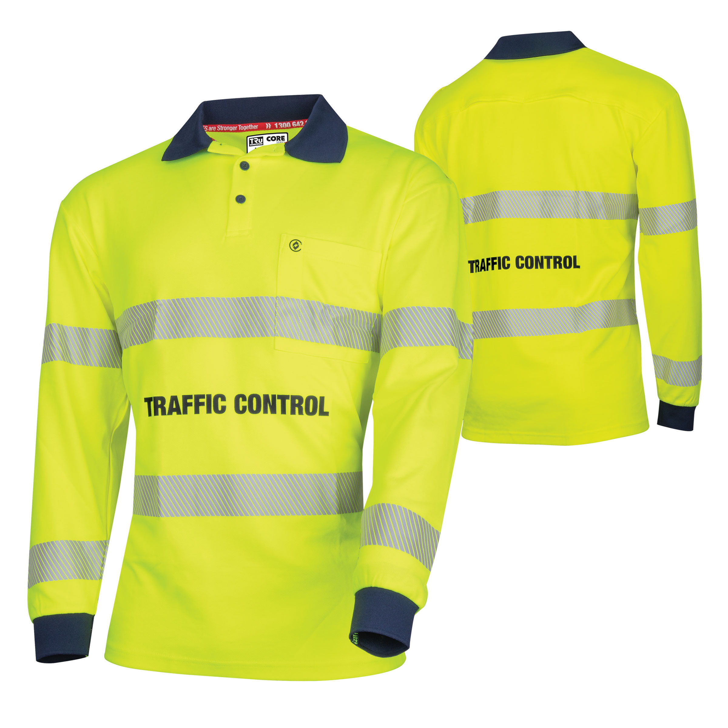 Poly Cotton Traffic Control L/S Hi-Vis Segmented Reflective Tape Polo Shirt