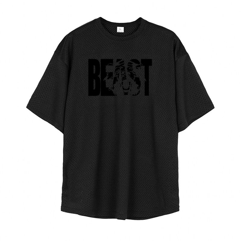 Thumbnail: Running T-Shirts Mens Oversized Loose Beast Fitness Sports Half Sleeve T Shirt S