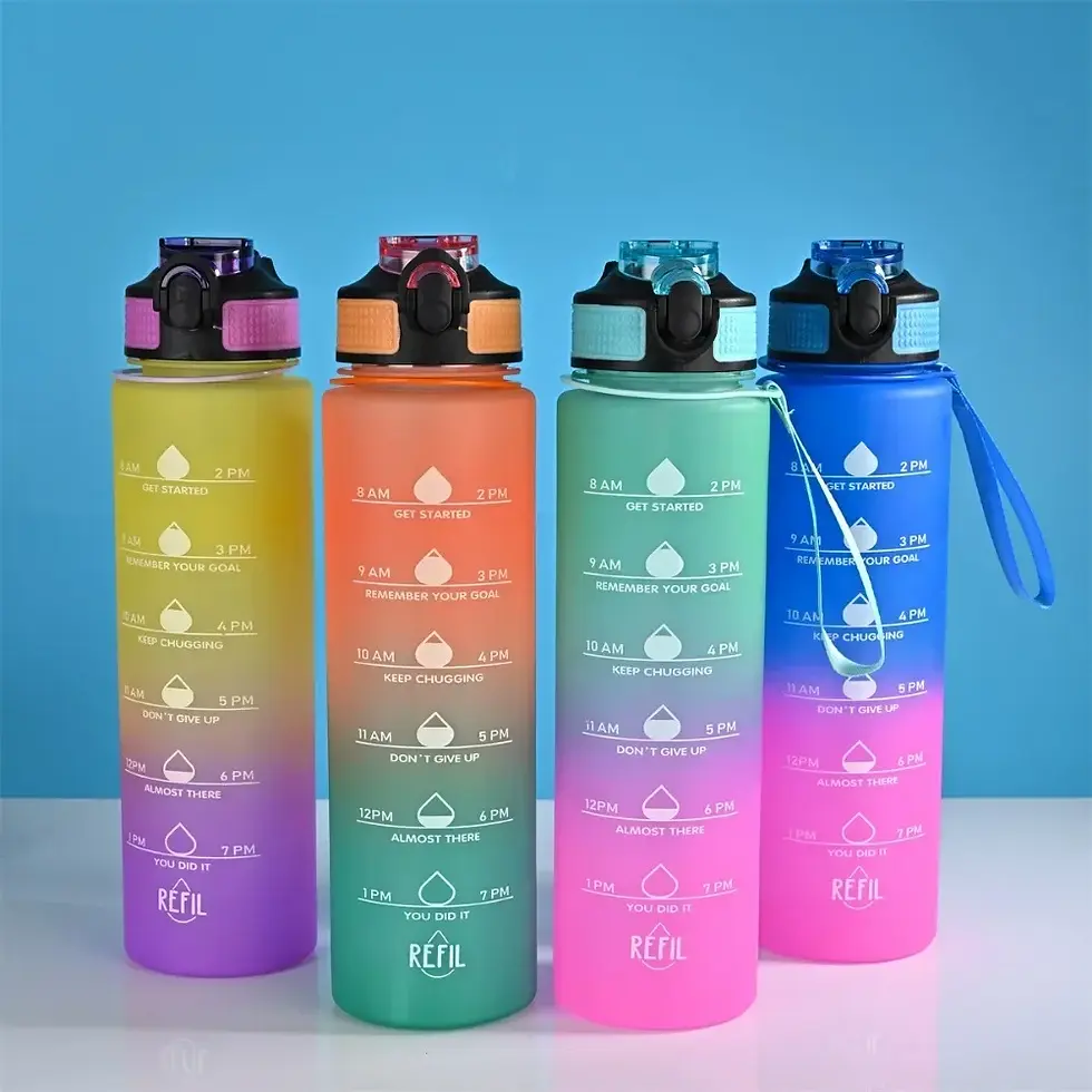 Thumbnail: 1 Liter Gradient Color Motivational Sport Water Bottle Time Marker Leak Proof Cu