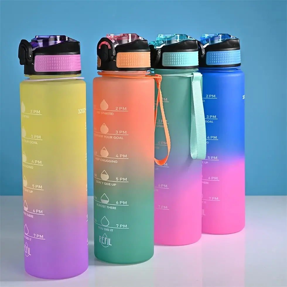 Thumbnail: 1 Liter Gradient Color Motivational Sport Water Bottle Time Marker Leak Proof Cu