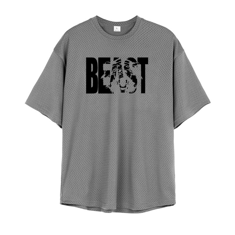 Thumbnail: Running T-Shirts Mens Oversized Loose Beast Fitness Sports Half Sleeve T Shirt S