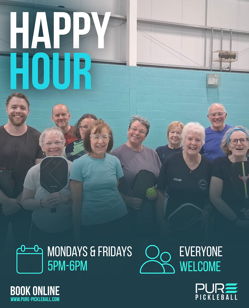 happy hour players at pure pickleball