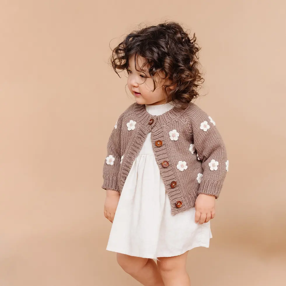 Miniatura: The Blueberry Hill - Flower Cardigan Tan Kids and Baby Apparel Sweater Spring