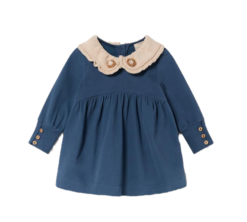 baby dress blues Baby Girl Sweet Textured Bowknot Flutter-sleeve Dress Blue