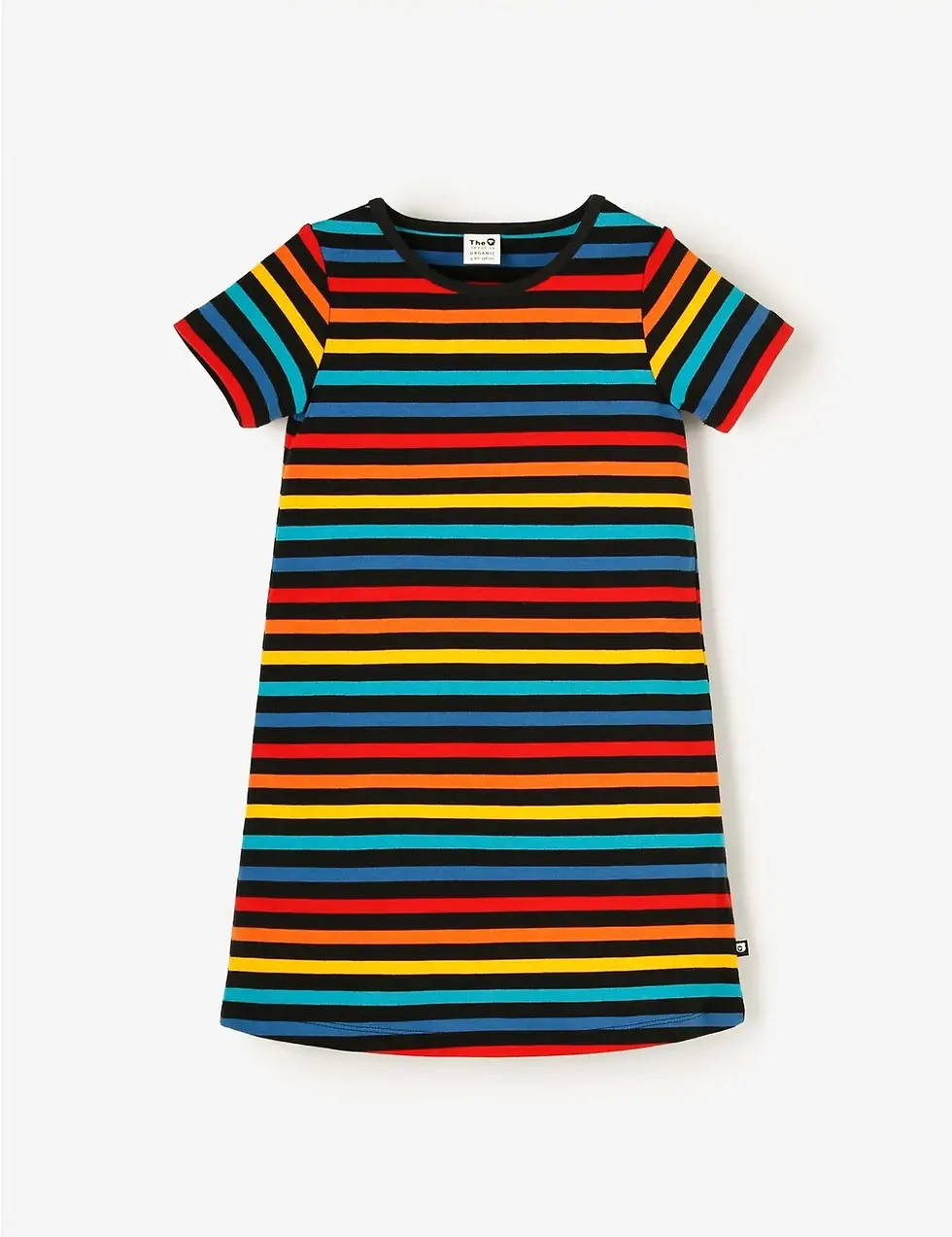 Thumbnail: QT UK - Girls Organic Cosy Rib Dress - Black Multi-stripe