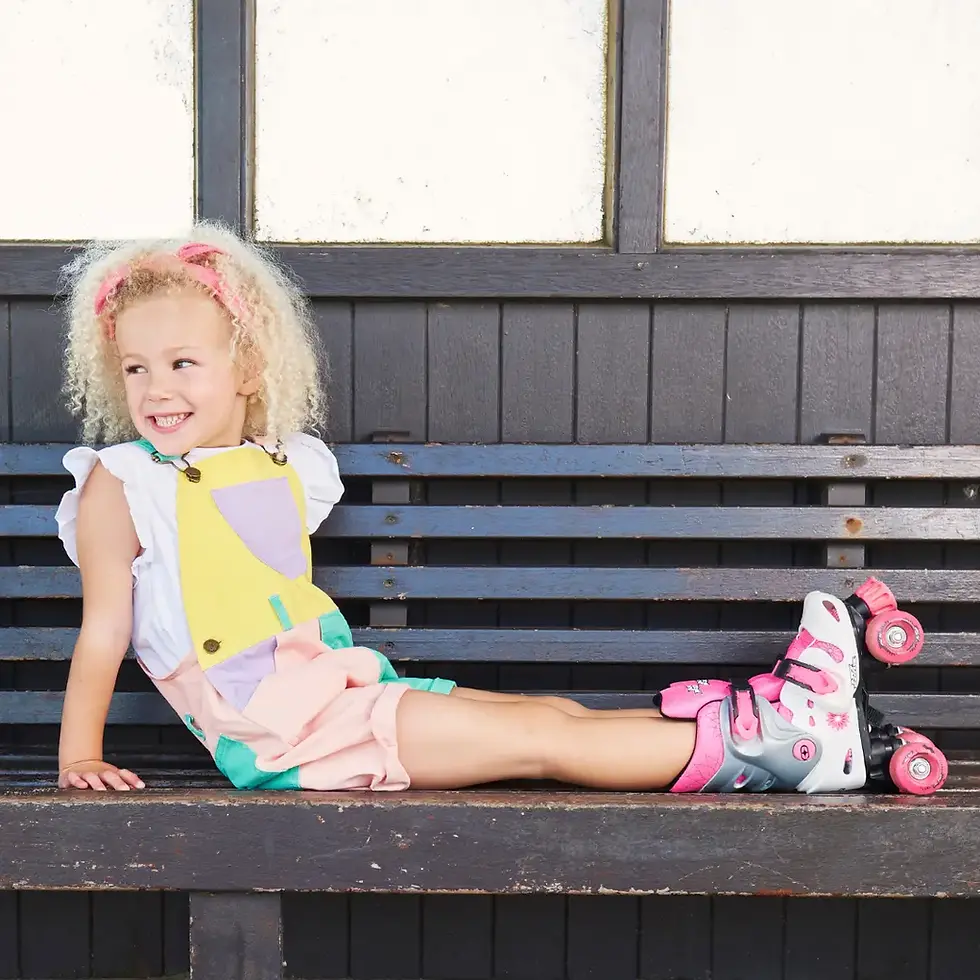 Thumbnail: Dotty Dungarees - Pastel Color Block Denim Shorts