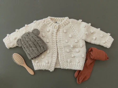 The Blueberry Hill - Popcorn Cardigan, Cream | Hand Knit Kids Sweater |  Blueberry kids