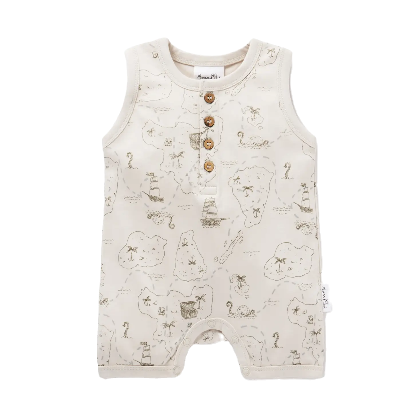 Aster & Oak - Pirate Map Baby Henley Romper