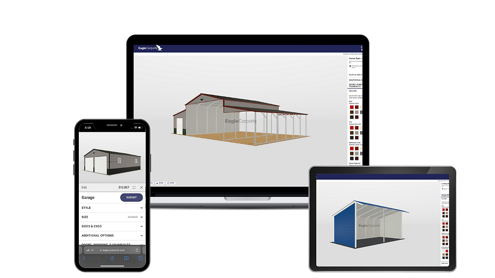 3D design tool for metal carports, metal garages , and metal buildings