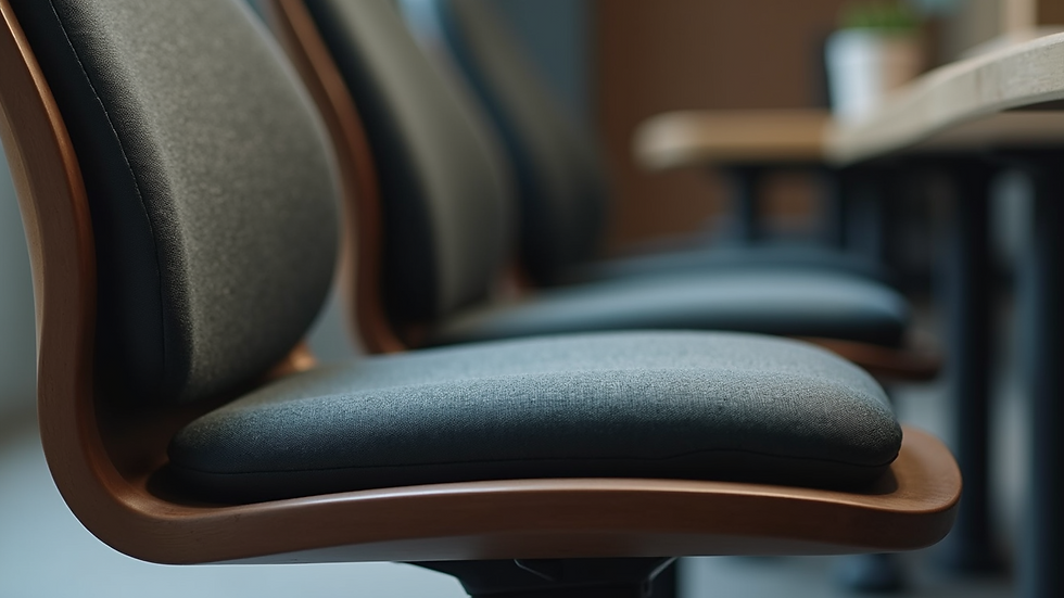 Close-up view of a lower back support cushion on a chair