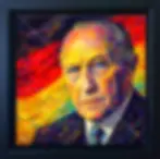 Konrad Adenauer Bundeskanzler Pop Art Porträt – Kunstdruck auf Leinwand im schwarzen Rahmen, Künstlerin Margarita Kriebitzsch