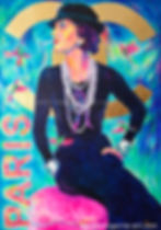 Miniaturbild: Coco Chanel Original Gemälde, 70x100 cm, Pop-Art "Dark Angel", mit Blattgold-Akzenten und Swarovski-Steinen