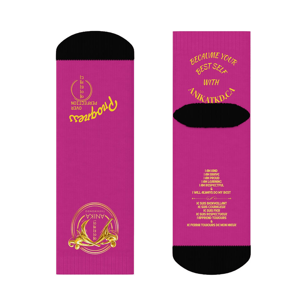 Miniature : Fuchsia Anika socks with 'Becoming Your Best Self' text