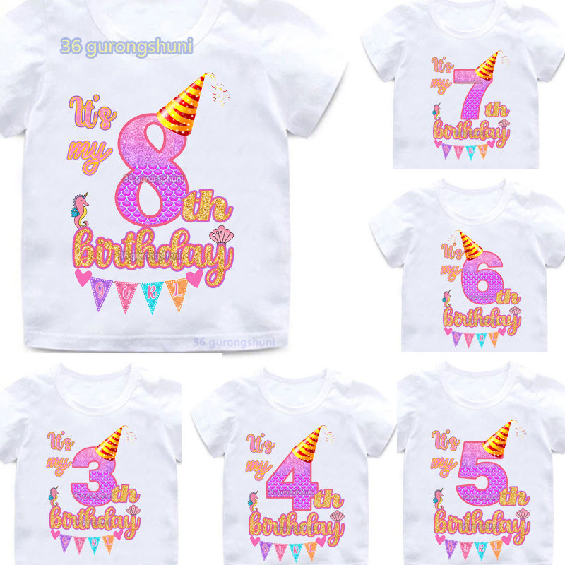 Miniature : White children's birthday t-shirts with numbers 3 through 8